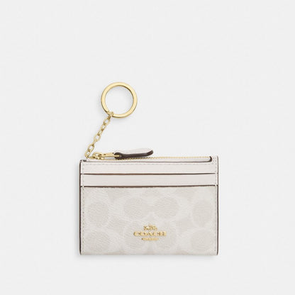 Coach Mini Skinny ID Case In Signature Canvas Gold/White/Chalk