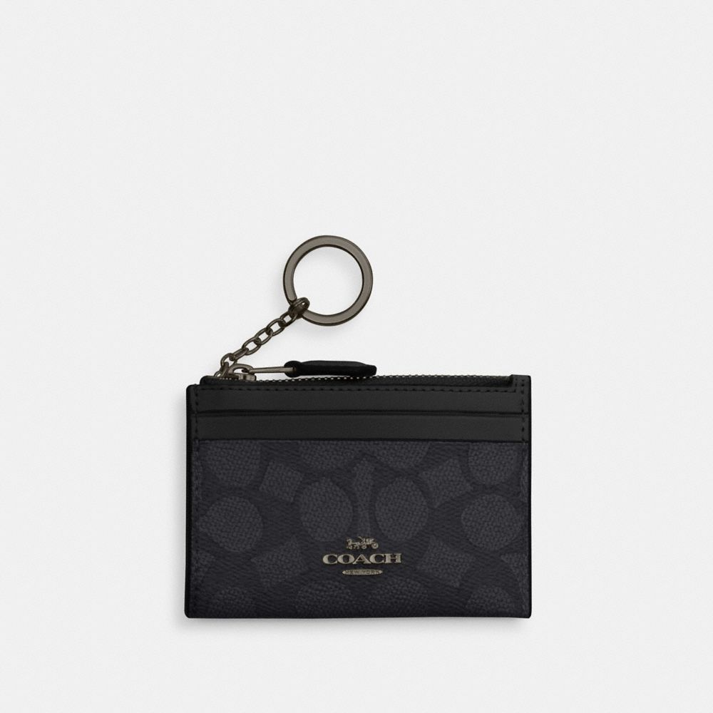 Coach Mini Skinny ID Case In Signature Canvas Gunmetal/Charcoal/Black