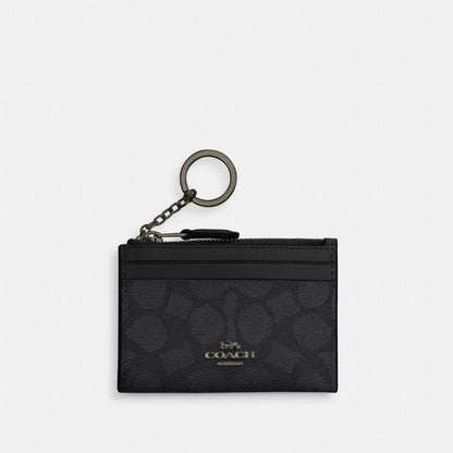 Coach Mini Skinny ID Case In Signature Canvas Gunmetal/Charcoal/Black