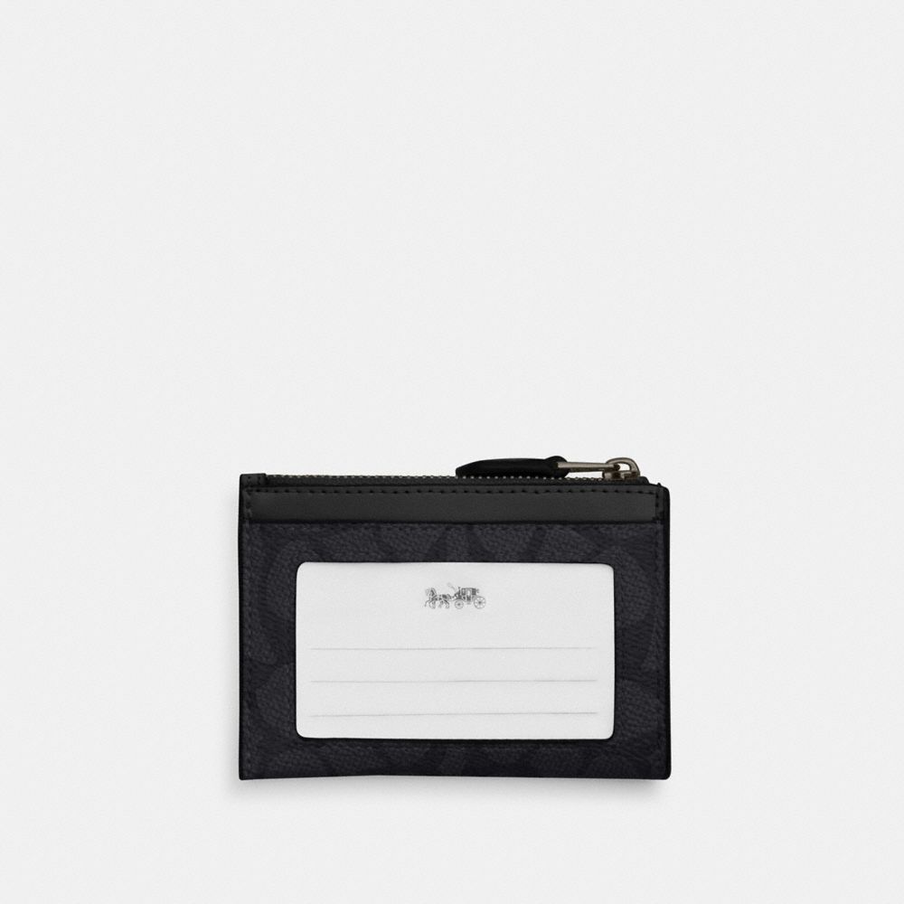Coach Mini Skinny ID Case In Signature Canvas Gunmetal/Charcoal/Black
