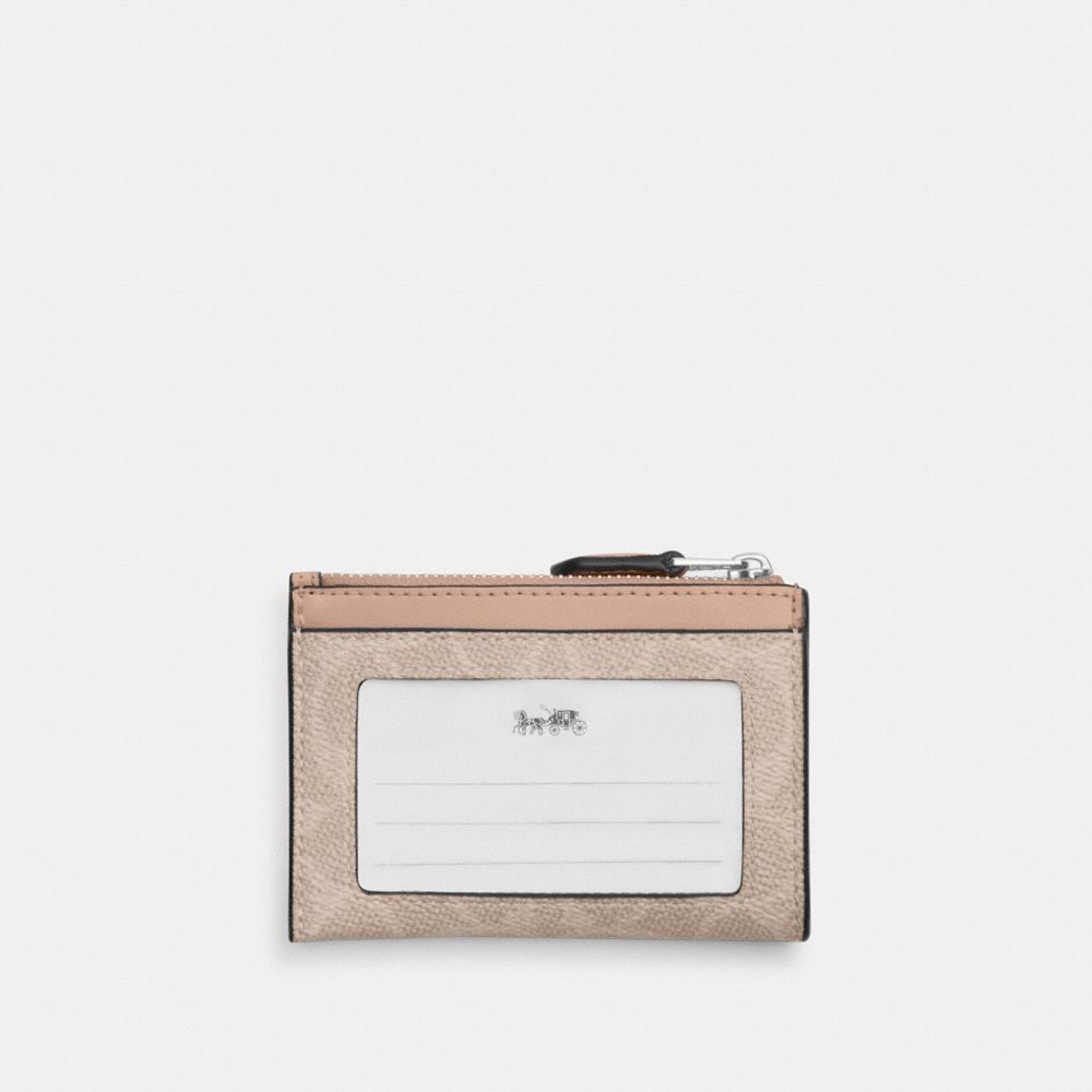 Coach Mini Skinny ID Case In Signature Canvas Silver/Sand/Taupe