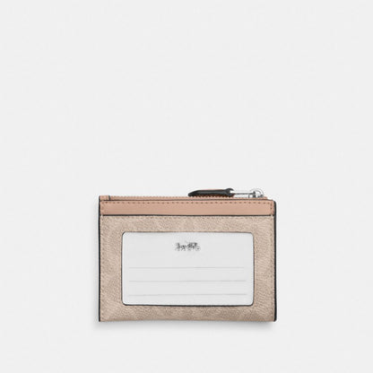 Coach Mini Skinny ID Case In Signature Canvas Silver/Sand/Taupe