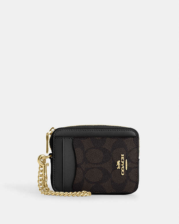 Zip Card Case In Signature Canvas Signature Canvas-Gold-Walnut-Black Signature Canvas-Gold-Walnut-Black