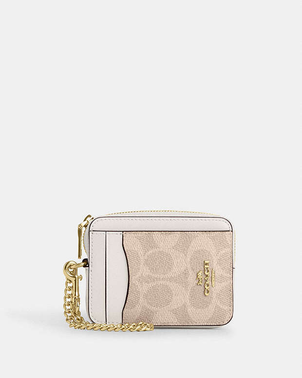 Zip Card Case In Signature Canvas Signature Canvas-Gold-Sand-Chalk Signature Canvas-Gold-Sand-Chalk