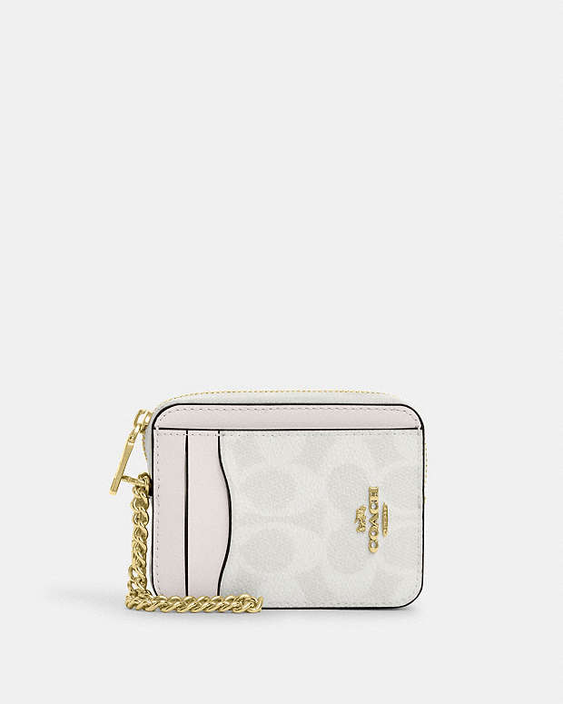 Zip Card Case In Signature Canvas Signature Canvas-Gold-White-Chalk Signature Canvas-Gold-White-Chalk