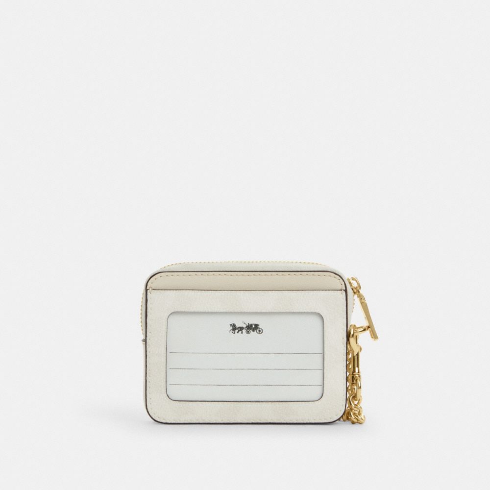 Coach Zip Card Case In Signature Canvas Gold/White/Chalk