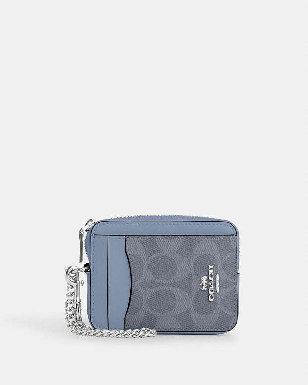 Zip Card Case In Signature Canvas Signature Canvas-Silver-Chambray Signature Canvas-Silver-Chambray