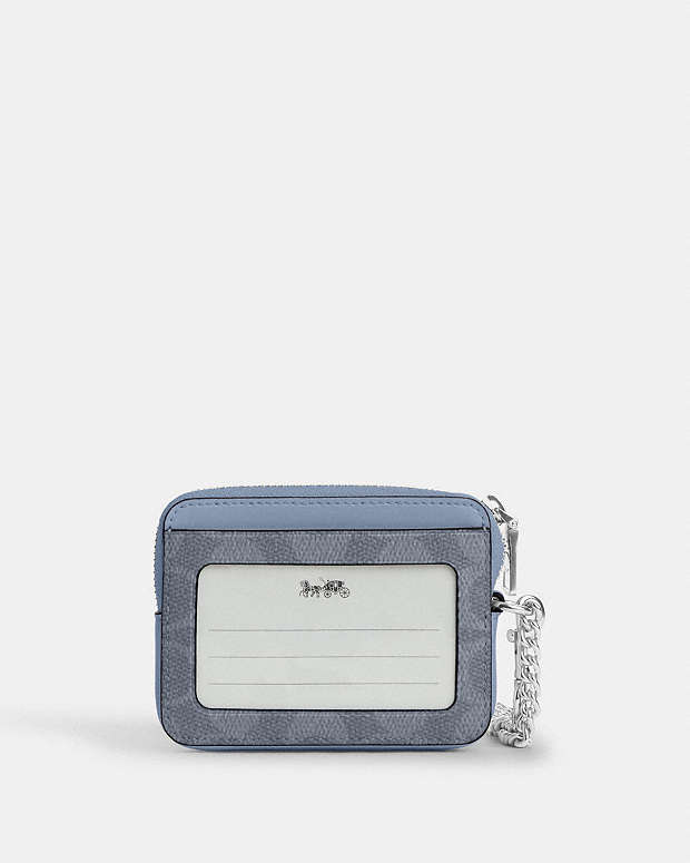 Zip Card Case In Signature Canvas Signature Canvas-Silver-Chambray Signature Canvas-Silver-Chambray