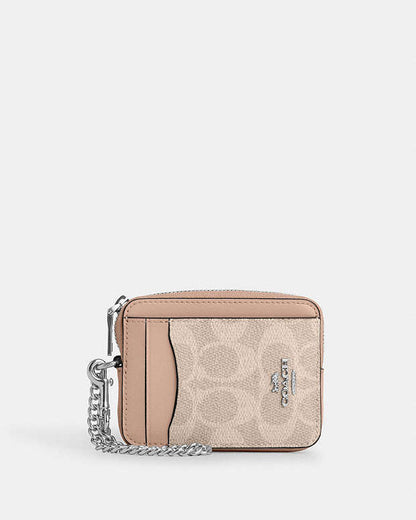 Zip Card Case In Signature Canvas Signature Canvas-Silver-Sand-Taupe Signature Canvas-Silver-Sand-Taupe