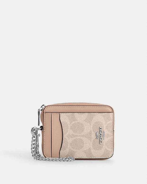 Zip Card Case In Signature Canvas Signature Canvas-Silver-Sand-Taupe Signature Canvas-Silver-Sand-Taupe