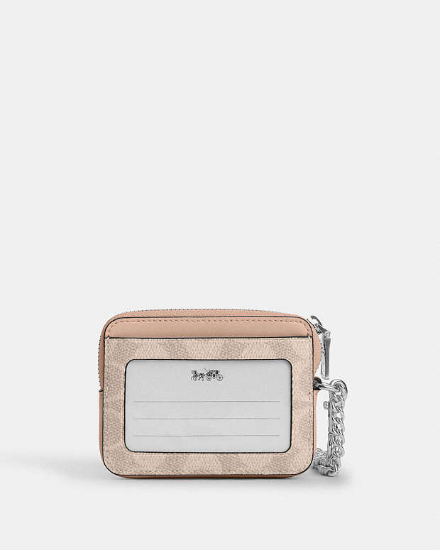 Zip Card Case In Signature Canvas Signature Canvas-Silver-Sand-Taupe Signature Canvas-Silver-Sand-Taupe