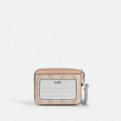 Coach Zip Card Case In Signature Canvas Silver/Sand/Taupe