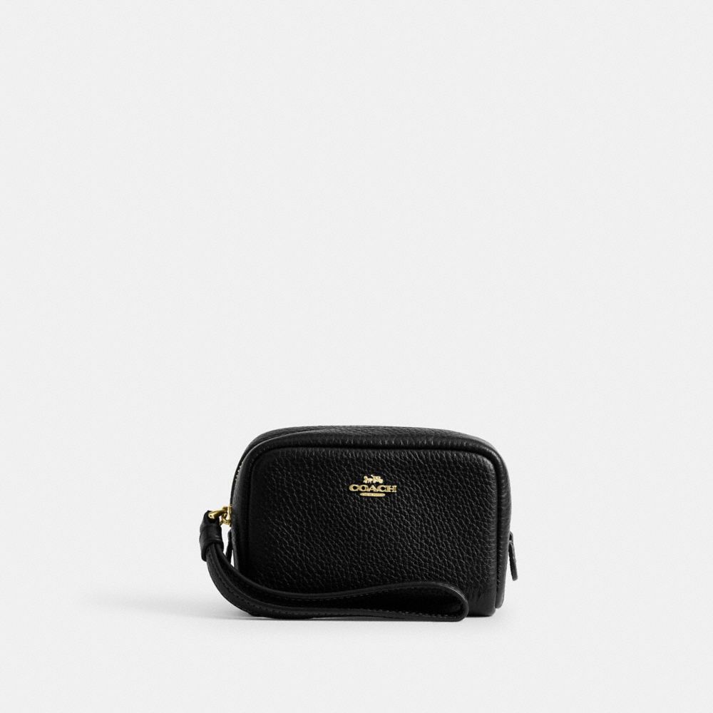 Pouch Wristlet Pebbled Leather-Gold-Black Pebbled Leather-Gold-Black