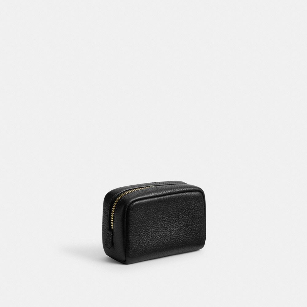 Pouch Wristlet Pebbled Leather-Gold-Black Pebbled Leather-Gold-Black