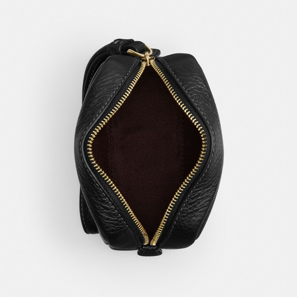 Pouch Wristlet Pebbled Leather-Gold-Black Pebbled Leather-Gold-Black