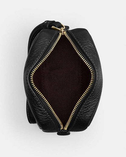 Pouch Wristlet Pebbled Leather-Gold-Black Pebbled Leather-Gold-Black