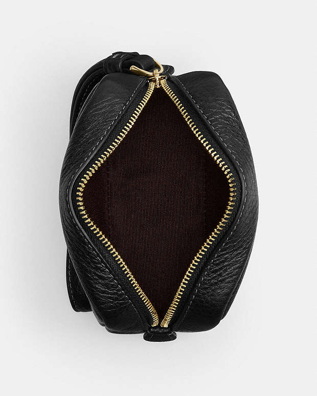 Pouch Wristlet Pebbled Leather-Gold-Black Pebbled Leather-Gold-Black