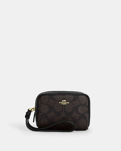 Pouch Wristlet In Signature Canvas Signature Canvas-Gold-Walnut-Black Signature Canvas-Gold-Walnut-Black