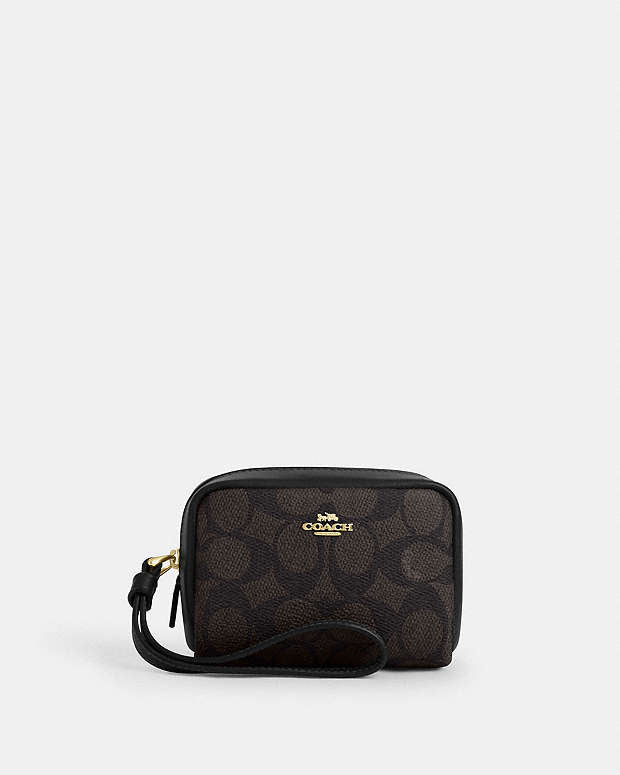 Pouch Wristlet In Signature Canvas Signature Canvas-Gold-Walnut-Black Signature Canvas-Gold-Walnut-Black