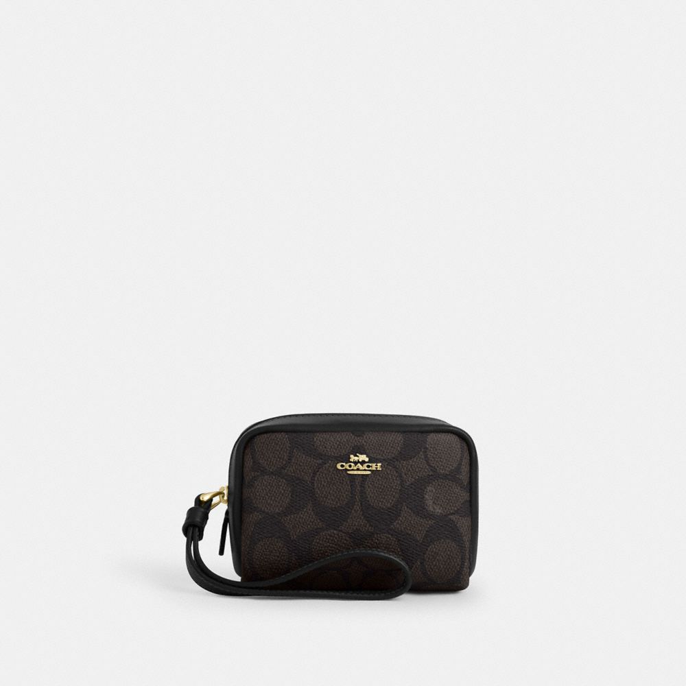 Pouch Wristlet In Signature Canvas Signature Canvas-Gold-Walnut-Black Signature Canvas-Gold-Walnut-Black