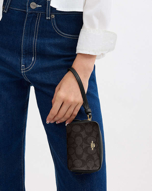 Pouch Wristlet In Signature Canvas Signature Canvas-Gold-Walnut-Black Signature Canvas-Gold-Walnut-Black