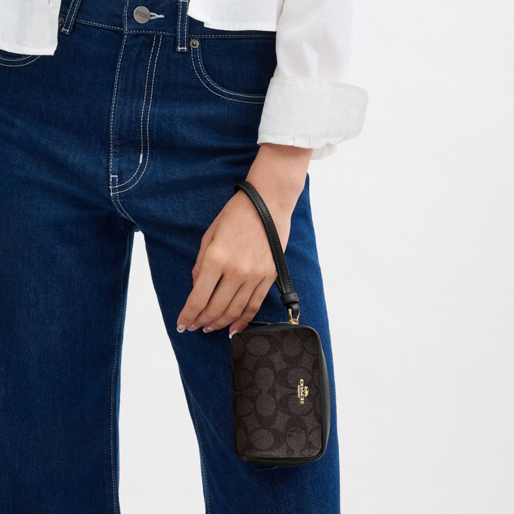 Pouch Wristlet In Signature Canvas Signature Canvas-Gold-Walnut-Black Signature Canvas-Gold-Walnut-Black