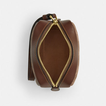 Coach Pouch Wristlet In Signature Canvas Gold Tan Brown
