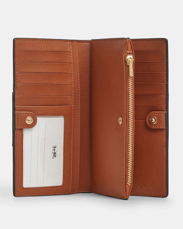 Slim Zip Wallet In Signature Canvas With Stripe Signature Canvas-Gold-Tan-Black Signature Canvas-Gold-Tan-Black