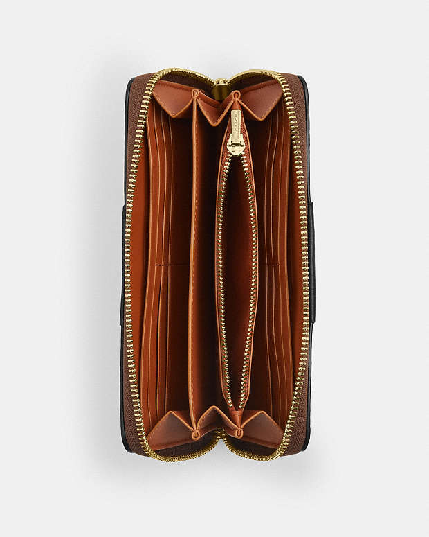 Long Zip Around Wallet In Signature Canvas With Stripe Signature Canvas-Gold-Tan-Black Signature Canvas-Gold-Tan-Black
