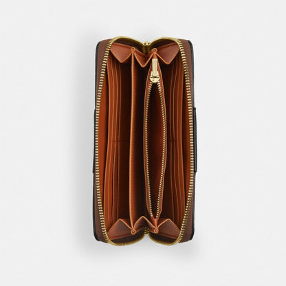 Coach Long Zip Around Wallet In Signature Canvas With Stripe Gold/Tan/Black