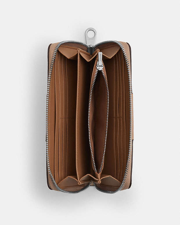 Long Zip Around Wallet In Signature Canvas With Stripe Signature Canvas-Silver-Sand-Taupe Signature Canvas-Silver-Sand-Taupe