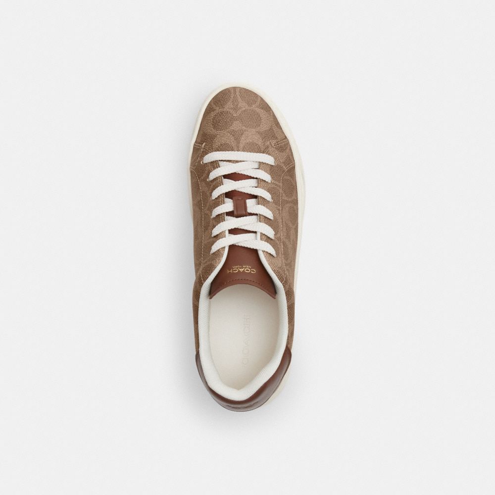 Coach High Line Sneaker In Signature Canvas Brown Khaki