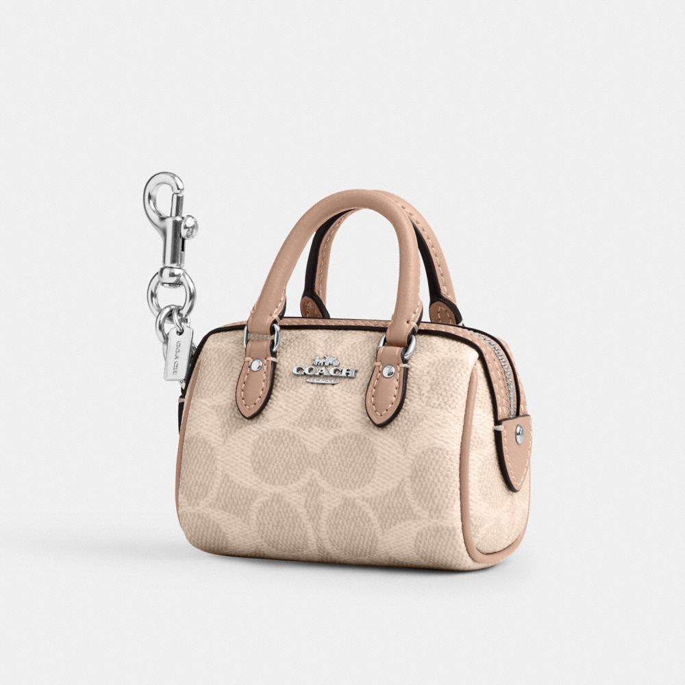 Mini Rowan Bag Charm In Signature Canvas Signature Canvas-Silver-Sand-Taupe Signature Canvas-Silver-Sand-Taupe