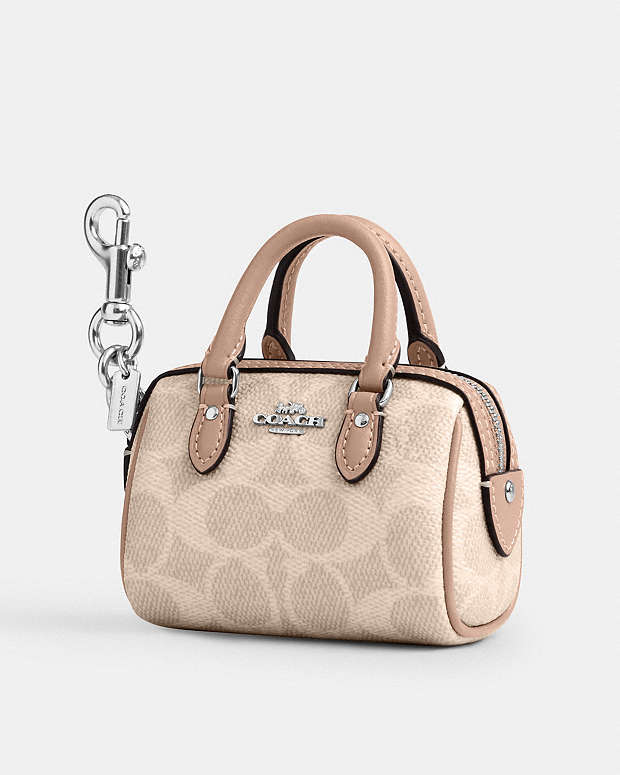 Mini Rowan Bag Charm In Signature Canvas Signature Canvas-Silver-Sand-Taupe Signature Canvas-Silver-Sand-Taupe