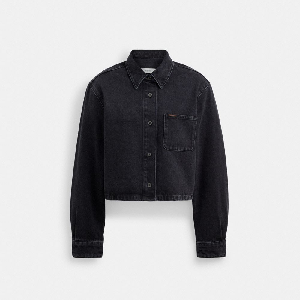 Coach Cropped Denim Button Down In Organic Cotton Black