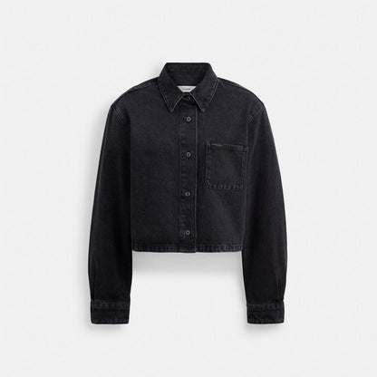 Coach Cropped Denim Button Down In Organic Cotton Black