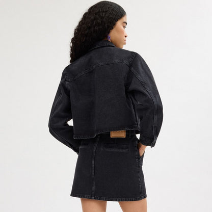 Coach Cropped Denim Button Down In Organic Cotton Black