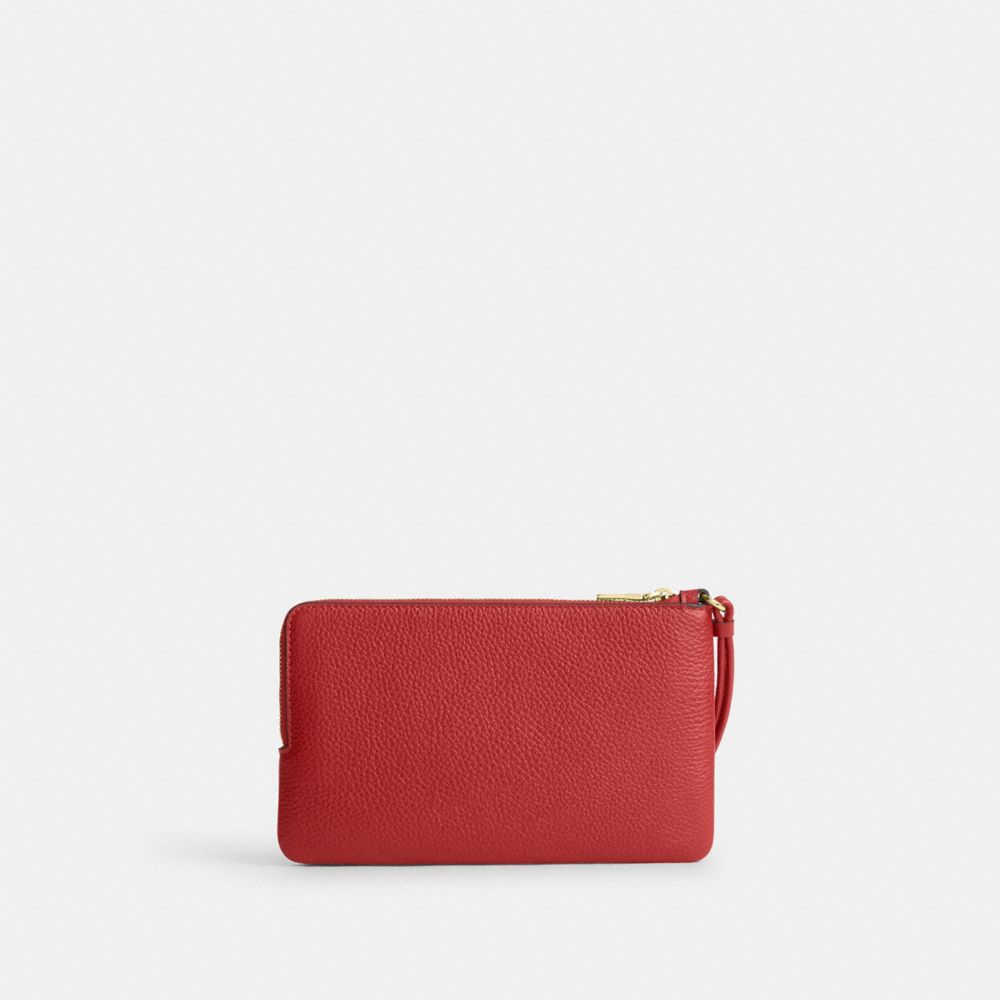 Coach Double Zip Wallet In Signature Canvas Gold Crimson