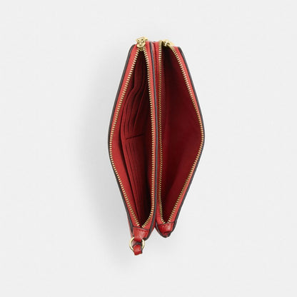Coach Double Zip Wallet In Signature Canvas Gold Crimson