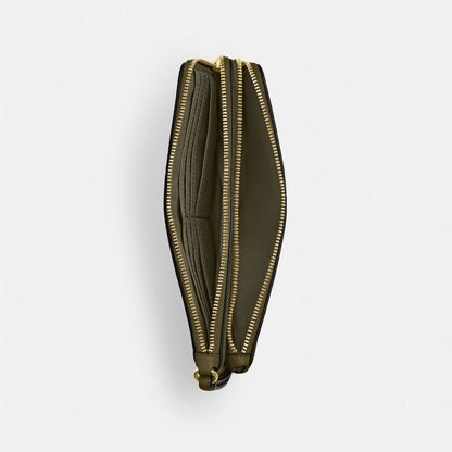 Coach Double Zip Wallet In Signature Canvas Gold Olive