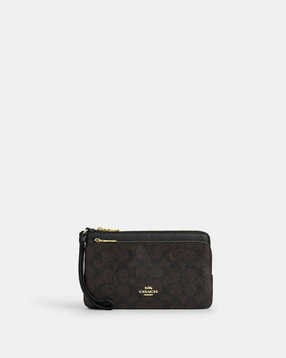Double Zip Wallet In Signature Canvas Signature Canvas-Gold-Walnut-Black Signature Canvas-Gold-Walnut-Black