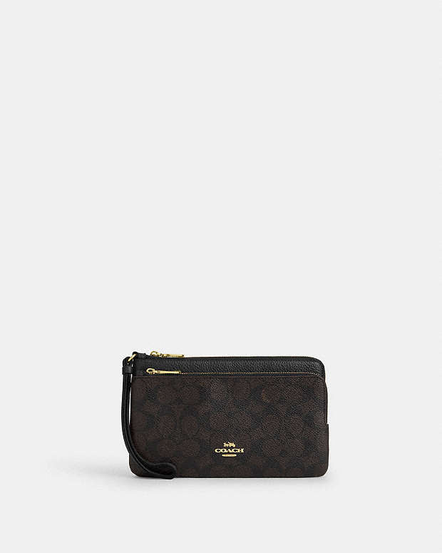 Double Zip Wallet In Signature Canvas Signature Canvas-Gold-Walnut-Black Signature Canvas-Gold-Walnut-Black