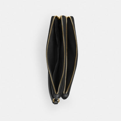 Coach Double Zip Wallet In Signature Canvas Gold Walnut Black