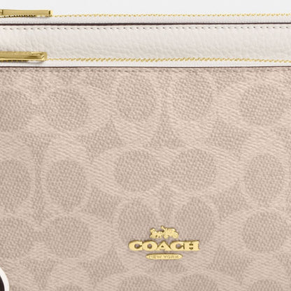 Coach Double Zip Wallet In Signature Canvas Gold Sand Chalk