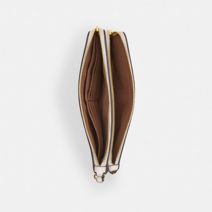 Coach Double Zip Wallet In Signature Canvas Gold Sand Chalk