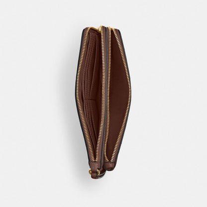 Coach Double Zip Wallet In Signature Canvas Gold Tan Brown