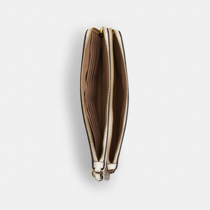 Coach Double Zip Wallet In Signature Canvas Gold White Chalk