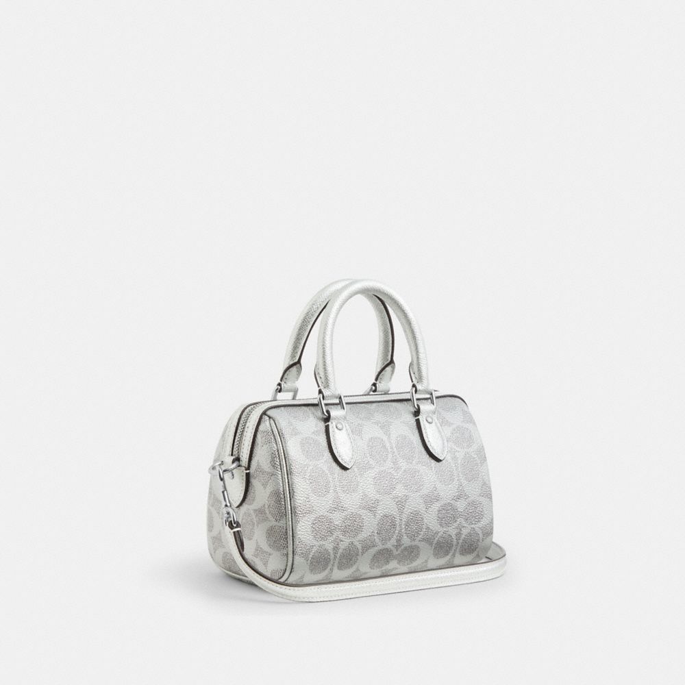 Coach Boxed Mini Rowan Crossbody Bag And Mirror Bag Charm Set In Signature Canvas Silver Gray Silver