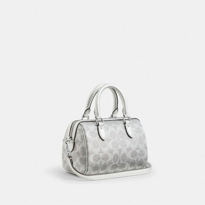 Coach Boxed Mini Rowan Crossbody Bag And Mirror Bag Charm Set In Signature Canvas Silver Gray Silver