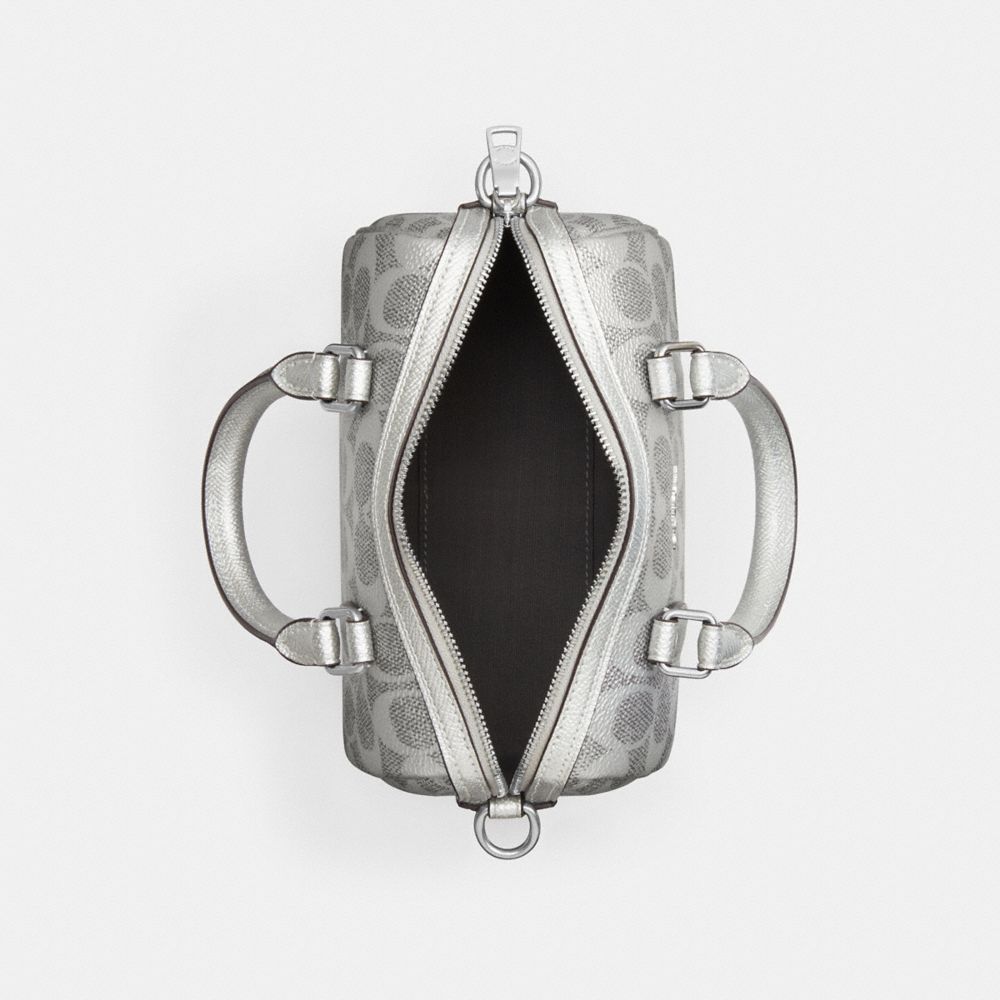 Coach Boxed Mini Rowan Crossbody Bag And Mirror Bag Charm Set In Signature Canvas Silver Gray Silver